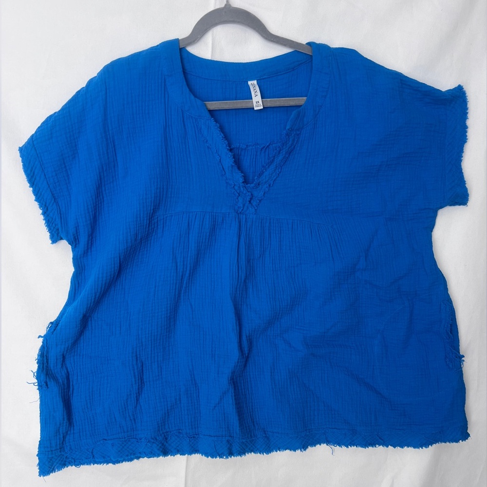 Blue Women's V-Neck Tunic by Zenana Cotton 2X